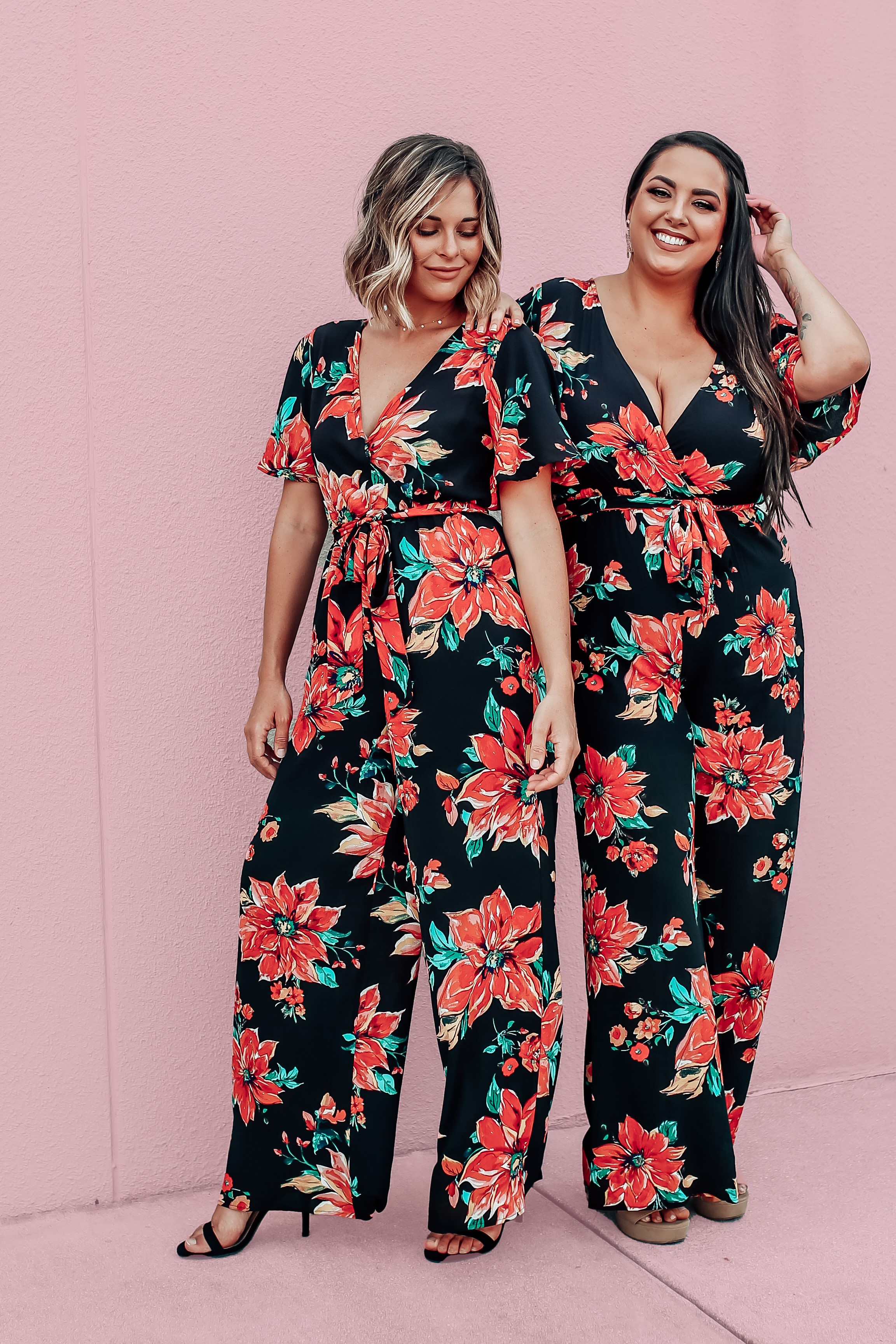 MAVERICK EXCLUSIVE! BLACK BACKGROUND WITH LARGE RED-TONES FLORAL PATTERN. WIDE LEG, ELASTIC WAIST, REMOVABLE TIE. FLOWY SHORT SLEEVES. TWO BUTTON DETAIL ON BACK. 100% POLYESTER.