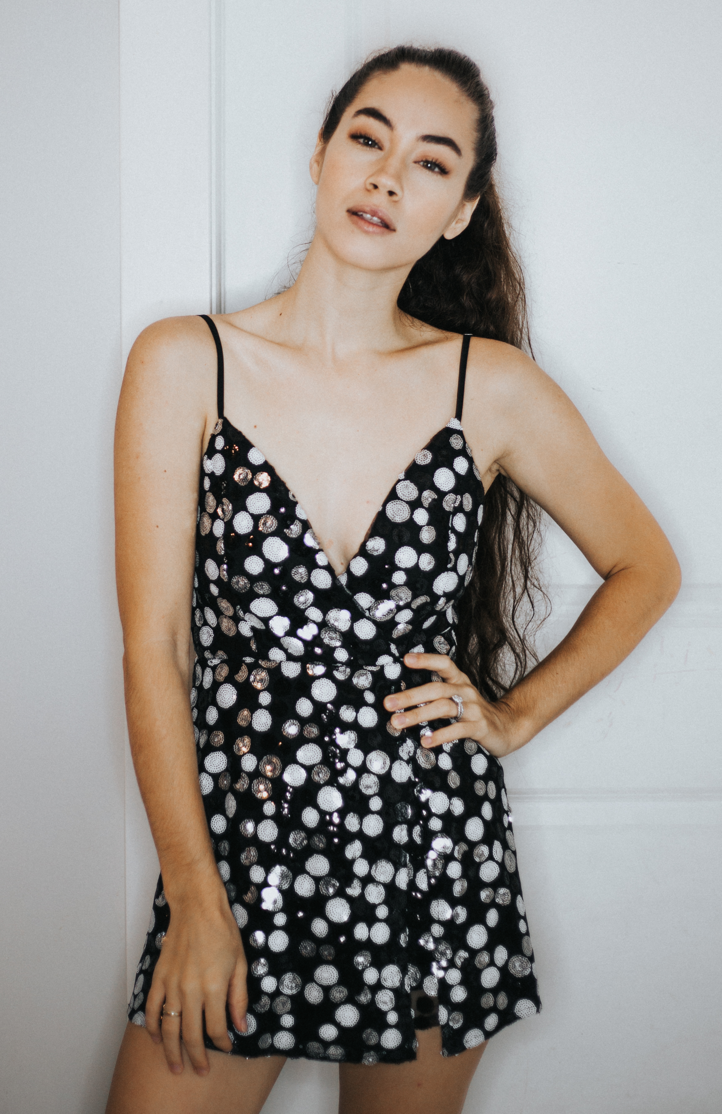 GIRLS NIGHT OUT ROMPER- BLACK/WHITE SEQUINS