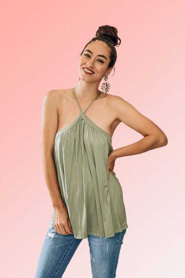 SLEEVELESS, RELAXED FIT, HALTER BACK HOOK CAMISOLE. AVAILABLE IN TWO COLORS – SHELL AND OLIVE. 73% BAMBOO, 27% POLYESTER. PIPER IS 5’4, SIZE 0 WEARING A SMALL. NIKI IS A SIZE 14, WEARING A LARGE.
S 0-6
M 6-12
L 12-18