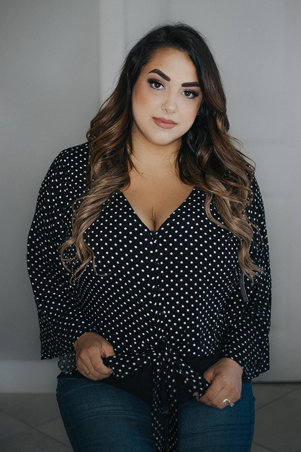 POLKA DOT BLOUSE. CHOICES! 4 DIFFERENT COLOR SELECTIONS. BLACK , RED, WHITE AND MUSTARD. BUTTONS UP THE FRONT, A TIE WAIST AND BELL SLEEVES!
